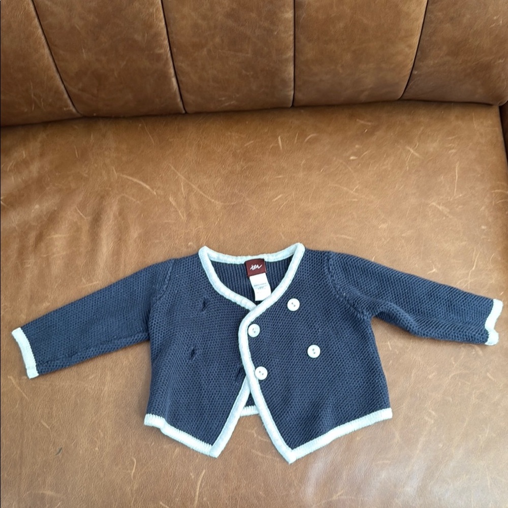 Tea Collection Blue and White Sweater with Contrast Collar